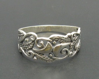 R000245 STERLING SILVER Band Ring Solid 925 Leaf