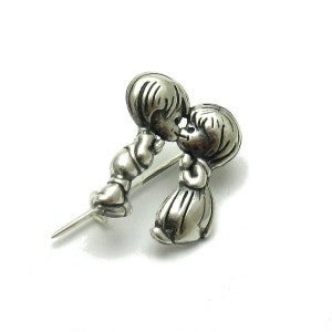 A000110 Sterling Silver Brooch 925 Boy and girl image 1