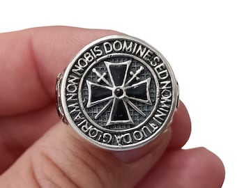 Sterling Silver Knights Templar Ring: “Non Nobis Domine” Signet
