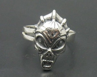 Sterling Silver Ring Skull Biker Solid Genuine Stamped 925 Nickel Free Adjustable Size