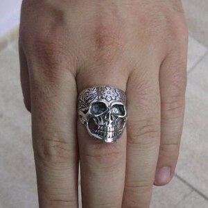 R001161 Bague Argent Massif 925 tete de mort fleur image 4