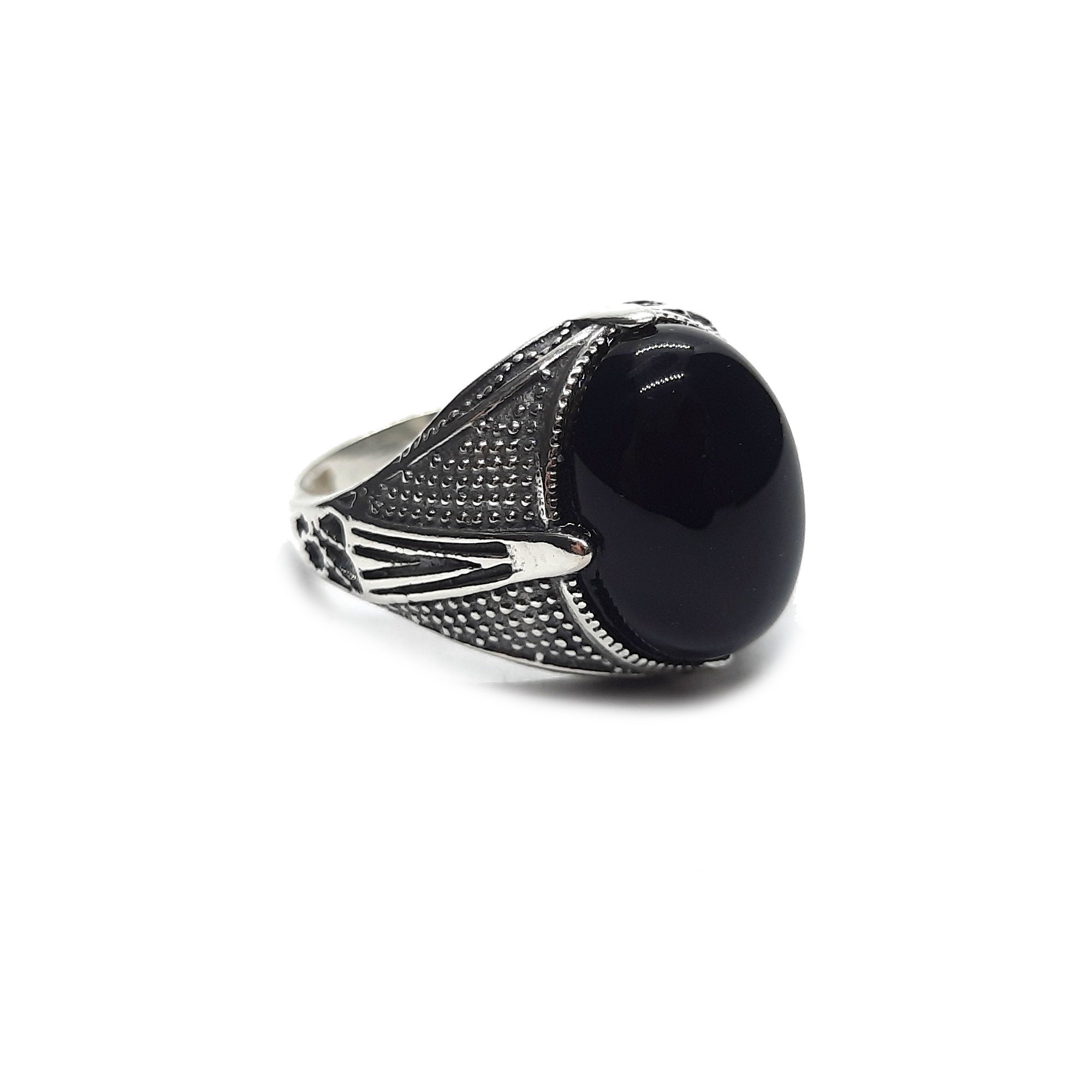 Sterling Silver Men's Ring With Black Onyx Solid Hallmarked