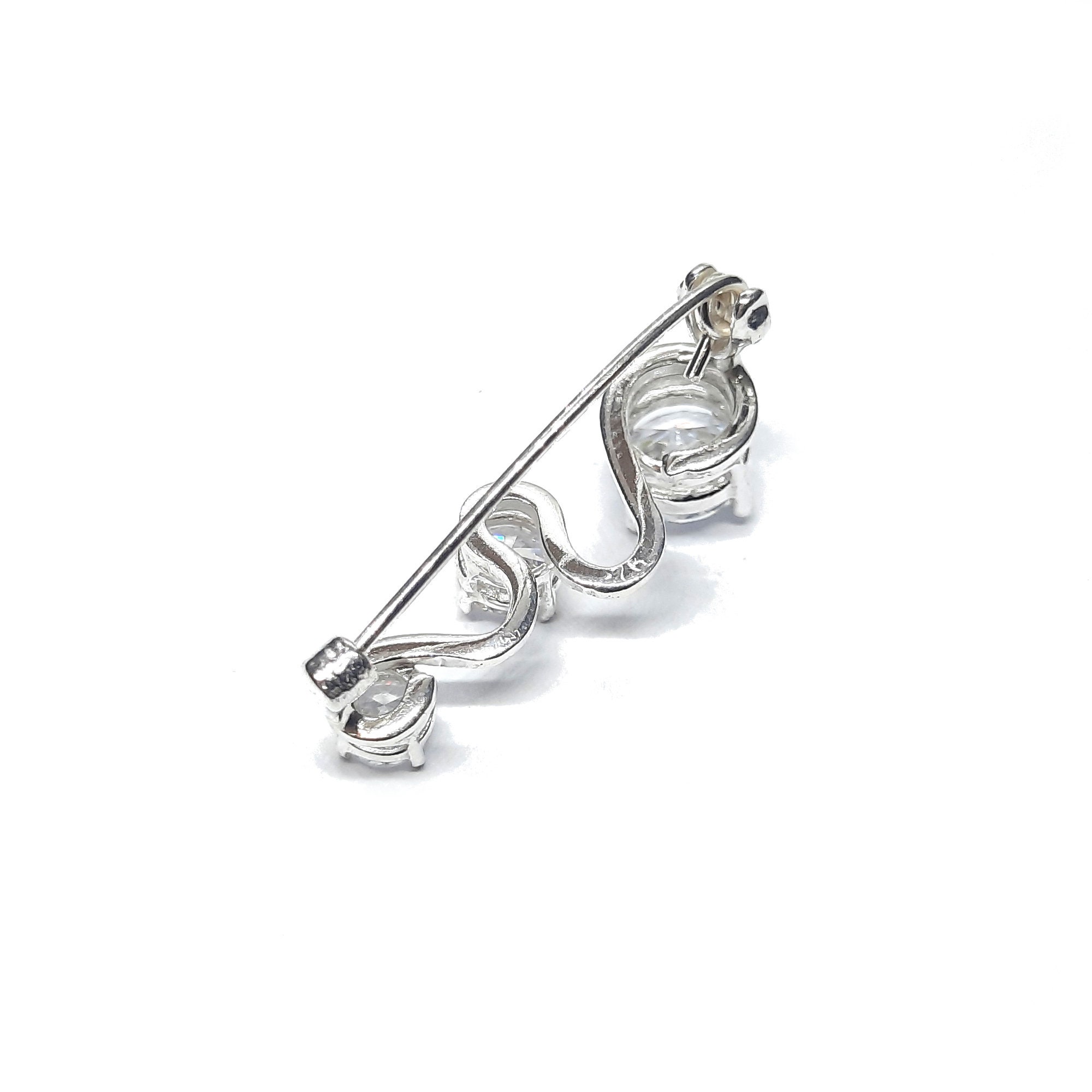 Spilla vintage in argento sterling con sfere moderniste curve 925 6,9 g 2,5 pollici - Italia