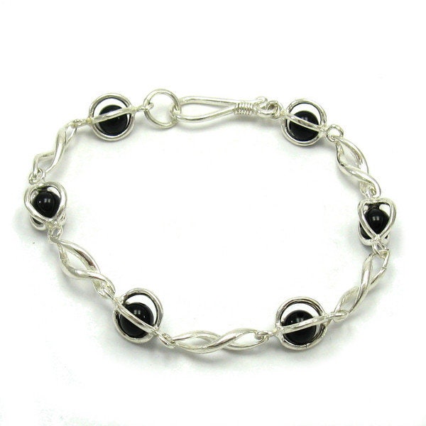 Silver Bracelet Solid Hallmarked 925 With Black Onyx B000149