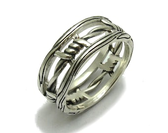 R001736 Sterling silver band ring 925 Barbed Wire