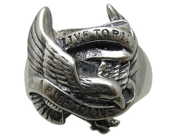 Anillo de motociclista de plata esterlina con águila maciza con sello distintivo 925 sin níquel
