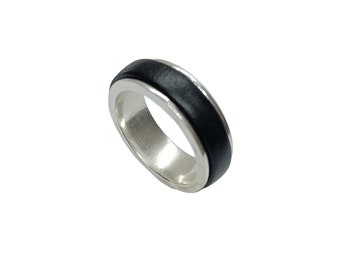 Sterling zilveren ringband met natuurlijk leer, 8 mm breed, massief gemerkt 925