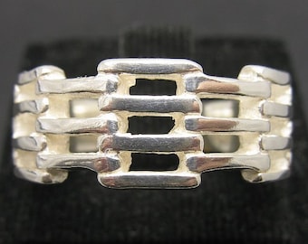 R000052 Sterling Silver  Ring 925 Band Grid