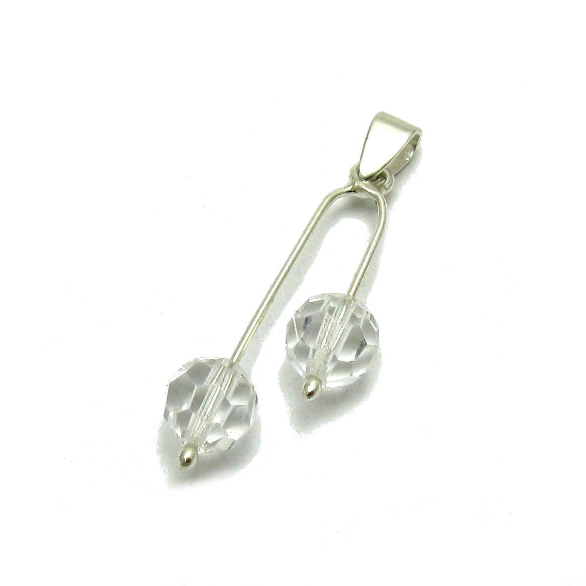 スターリングシルバー(刻印付) ペンダント 8mmクリスタル付きスターリングシルバーペンダント。本物の925刻印入り