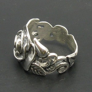 R000217 STERLING SILVER Anello Solido 925 Fiore di Rosa immagine 3