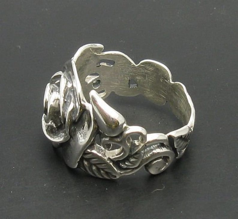 R000217 STERLING SILVER Anello Solido 925 Fiore di Rosa immagine 3