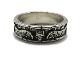Sterling Silver Ring Band Skull With Wings Solid Stamped 925 Nickel Free