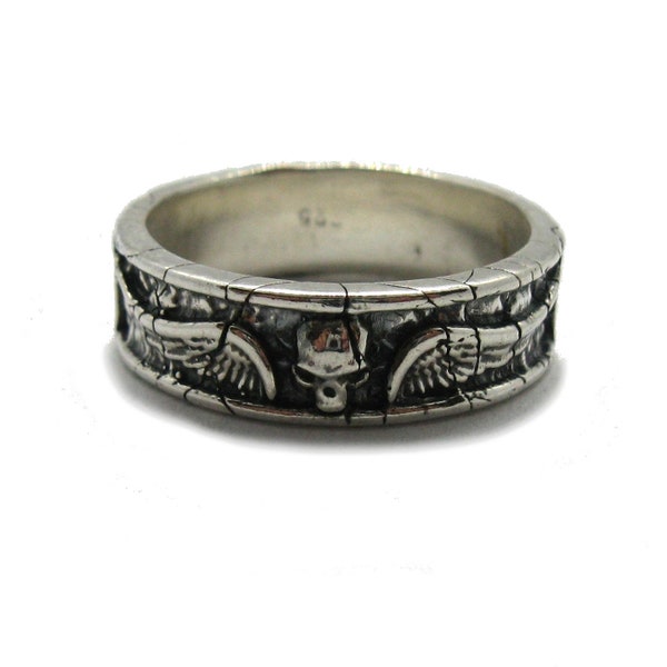 R001839 Sterling silver ring solid 925 band Skull with wings