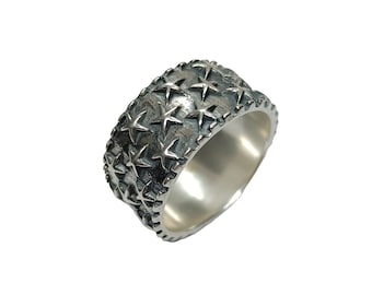 Sterling Silver Ring Stars Band 11mm Wide Genuine Solid Hallmarked 925