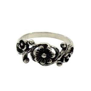 Sterling Silver Flower Ring | 925 Floral Vine Band | Boho Nature Ring