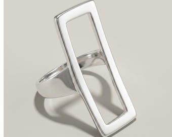 Sterling Silver Long Geometric Ring Stamped 925 Nickel Free