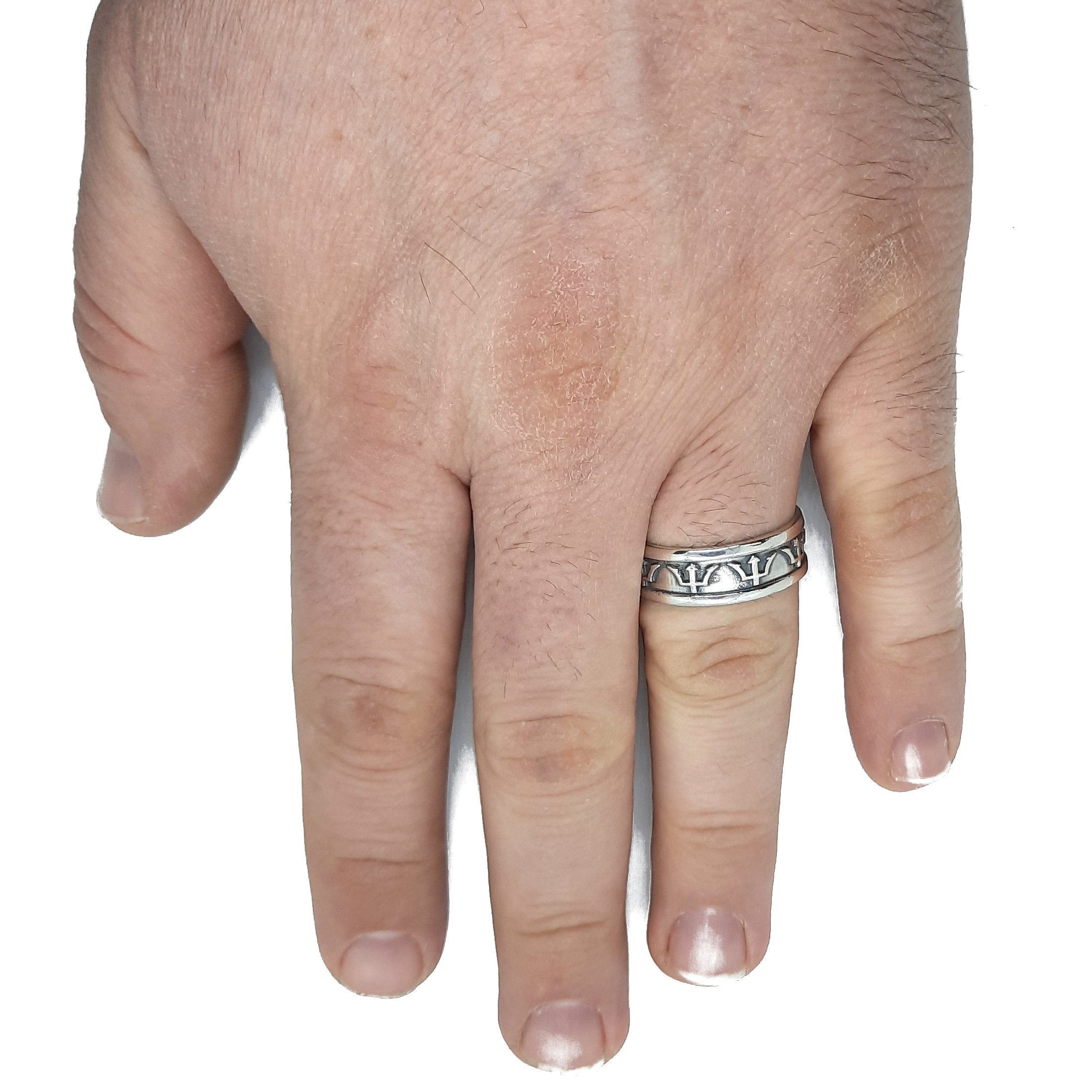 Anello Con Tridente In Argento 925-Anelli Uomo - Foto 7