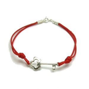 Sterling Silver Bracelet Key With Red String Genuine Solid Hallmarked 925 Nickel Free