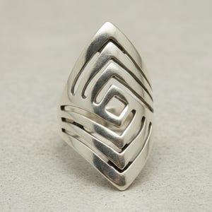 Long Sterling Silver Geometric Ring Stamped 925 Nickel Free
