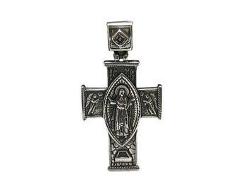 Colgante de cruz ortodoxa de plata de ley (47 x 25 mm), icono cristiano de 925 mm.