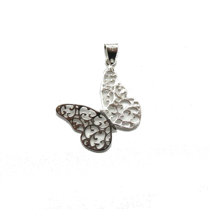 Handmade genuine sterling silver pendant solid hallmarked 925 Butterfly PE001342