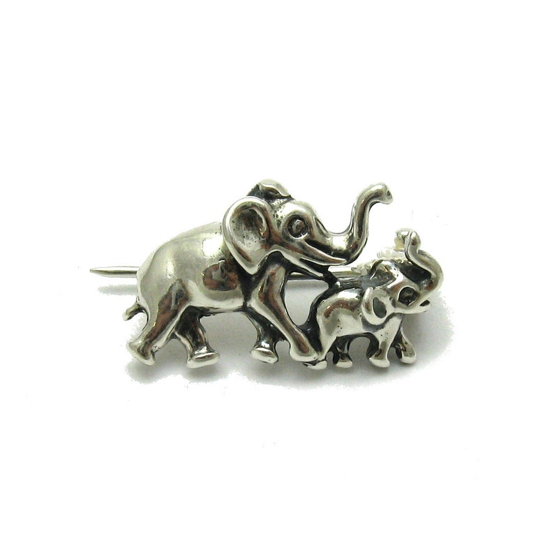 A000112 Sterling Silver Brooch 925 elephants image 1