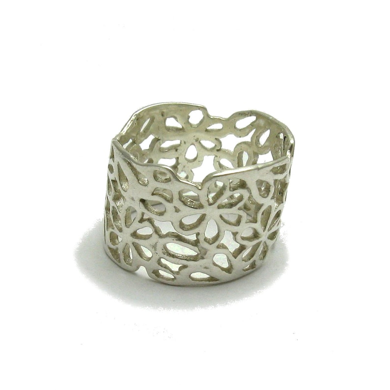 R000597 Bague Argent Massif 925 bande fleur image 3