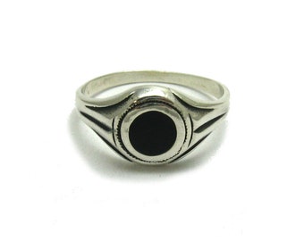 Anillo de plata de ley auténtica para hombre con sello macizo 925 y esmalte negro