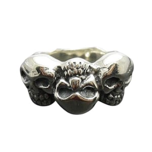 Sterling Silver Ring Three Skulls Solid Hallmarked 925 Nickel Free