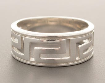 925 Sterling Silver Vintage Greek Maze Rotating Band Ring Size