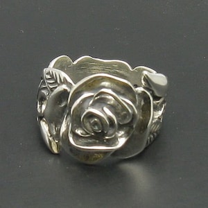 R000217 STERLING SILVER Anello Solido 925 Fiore di Rosa immagine 1