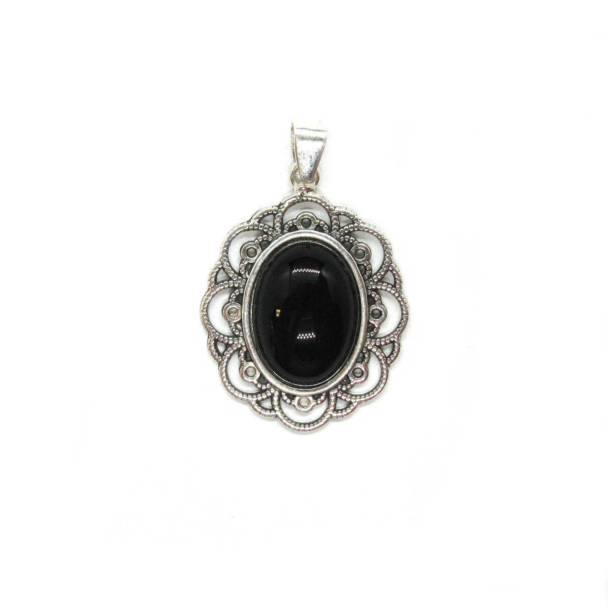 Pendentif En Onyx Noir Et Argent 925 - Neuf Avec étiquettes - Bijou Poinçonné