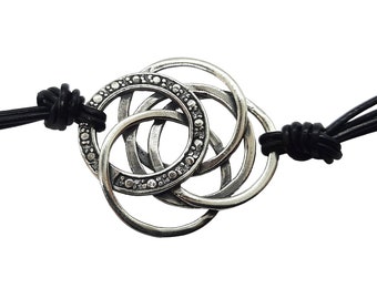 Sterling zilveren armband 925 Cirkels massief gestempeld 925 met leer