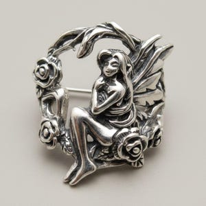925 Sterling Silver Fairy Ring, Winged Elf and Roses Ring