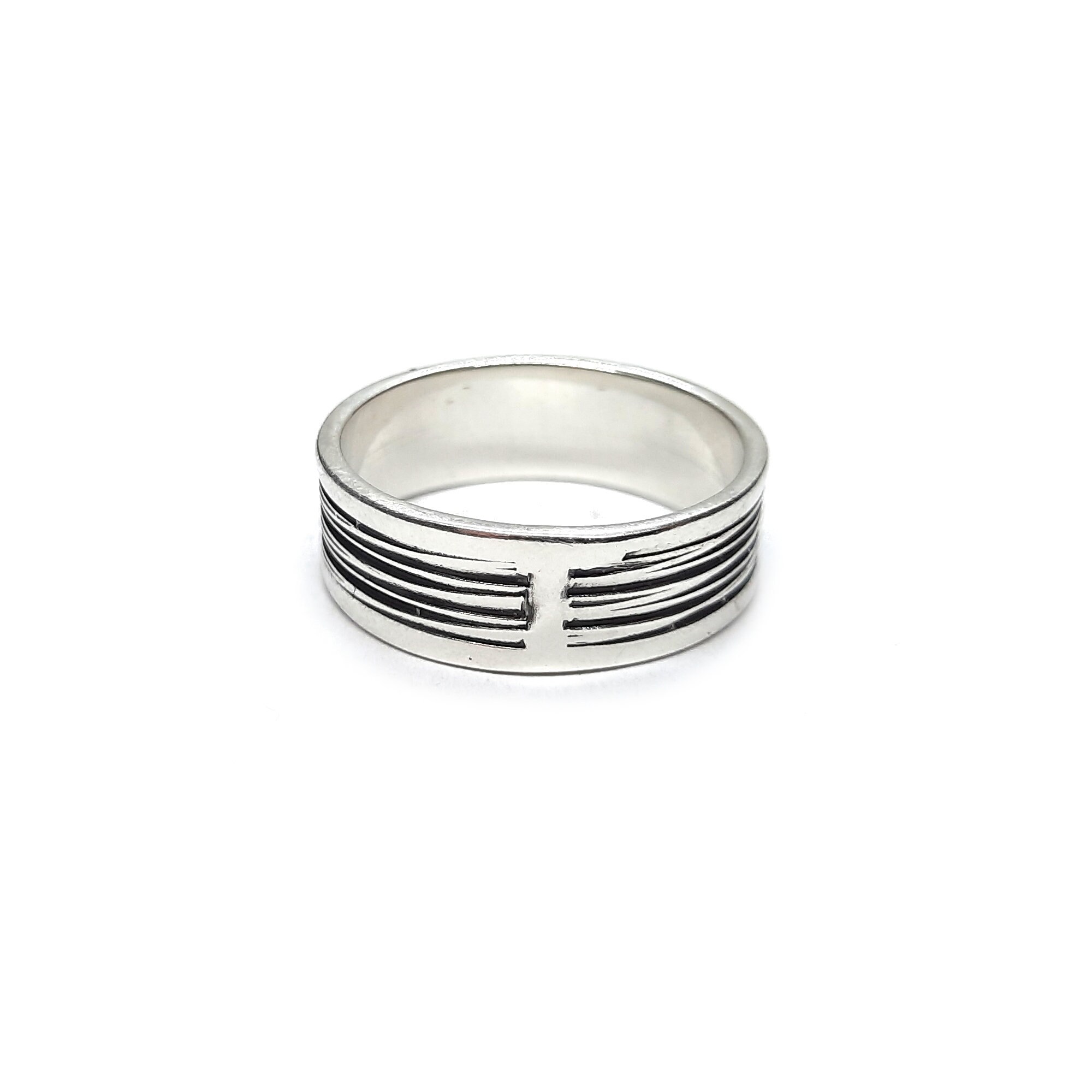 Sterling Silver Ring Patterned Band 8mm Wide Genuine Solid