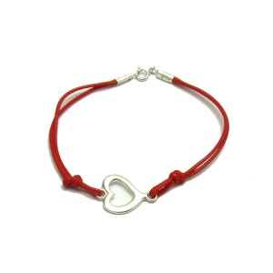 Sterling Silver Bracelet Heart With Red String Solid Genuine Stamped 925 Nickel Free