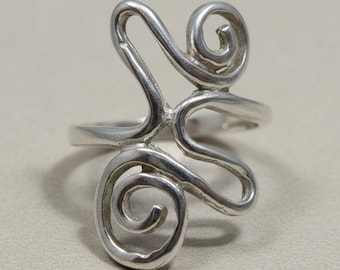 Sterling Silver Spiral Ring, Abstract Swirl 925 Jewelry