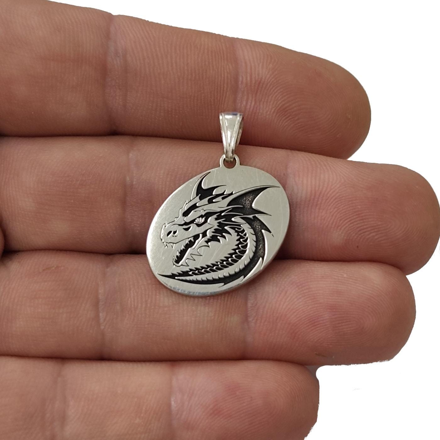 Sterling Silver Dragon Pendant 24x25mm Solid Stamped 925 Nickel