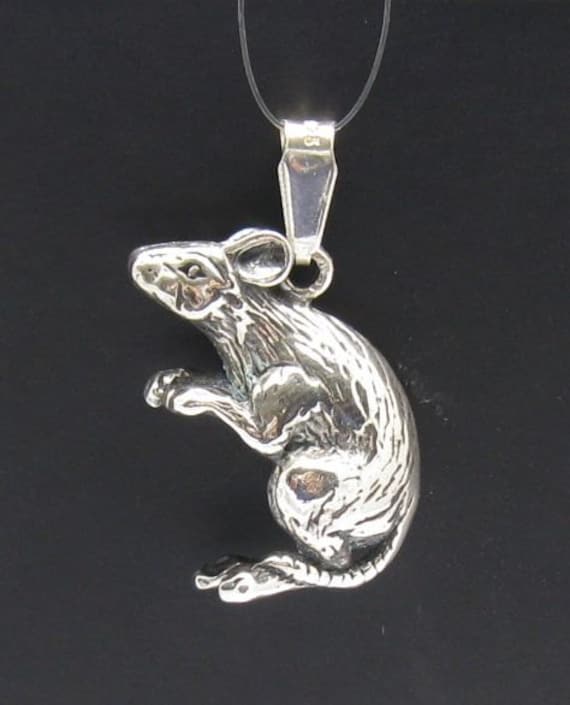 PE000378 Sterling Silver Pendant 925 Solid Rat Mouse 3D Quality