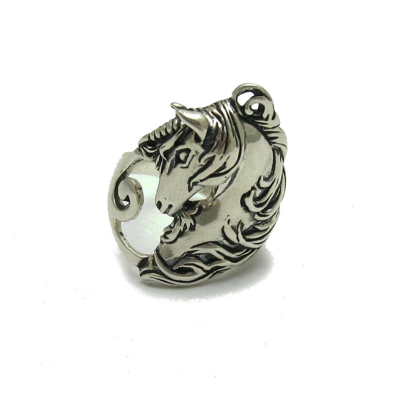 R000813 Bague Argent Massif 925 Licorne Cheval image 1