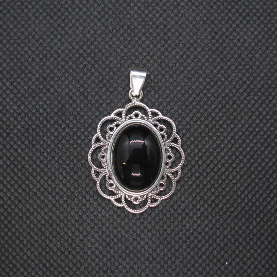 Pendentif En Argent Sterling 925 Et Agate Noire - Fait Main - 2,25 Pouces - Neuf