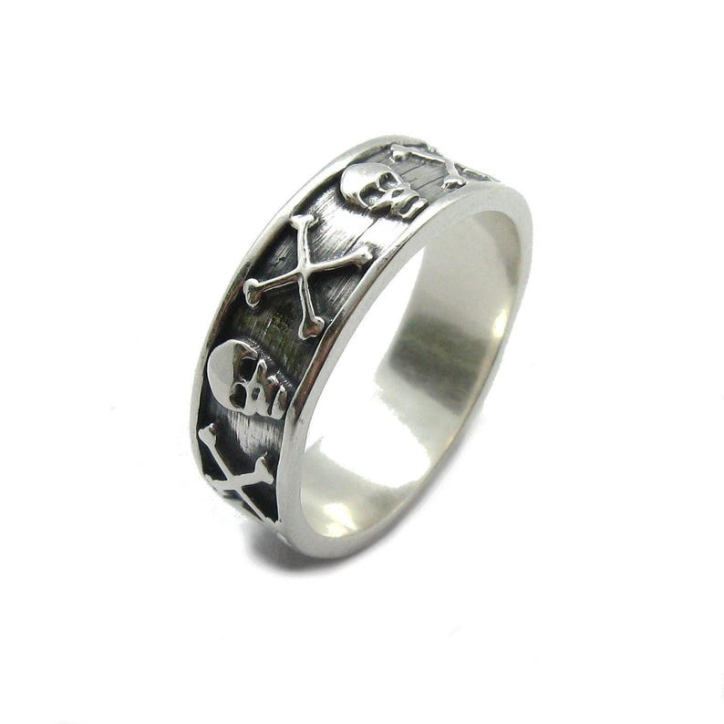 Sterling Silver Band Ring Skull and Crossbones Solid Stamped 925 Nickel Free image 1