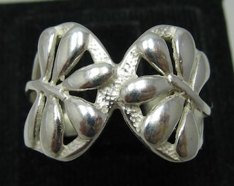 R001109 STERLING SILVER Ring Solid 925 Flower Leaf