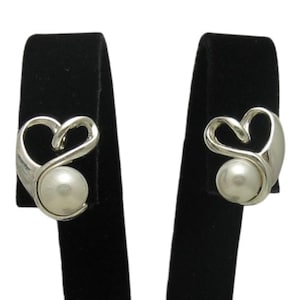 Sterling Silver Earrings Hearts With Pearls Solid Hallmarked 925 Nickel Free
