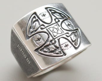 Sterling Silver Celtic Knot Cross Signet Ring