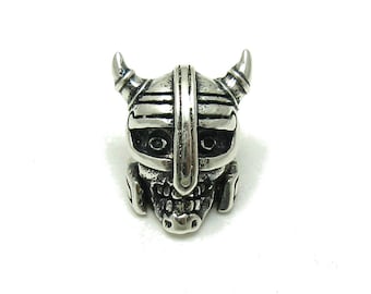 Sterling Silver Pendant Bead Viking Skull Solid Genuine Hallmarked 925 Nickel Free