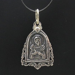PE000637 Sterling silver pendant   solid 925 Mother of God orthodox handmade