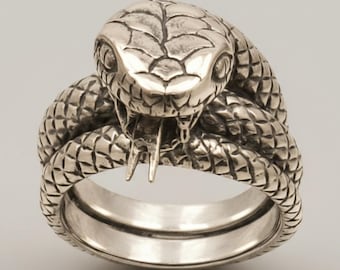 Anillo de plata de ley con forma de serpiente enroscada, sello 925.