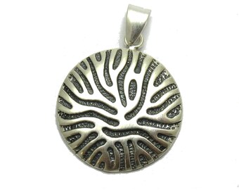 Sterling Silver Pendant Patterned Circle Solid Genuine Stamped 925 Nickel Free