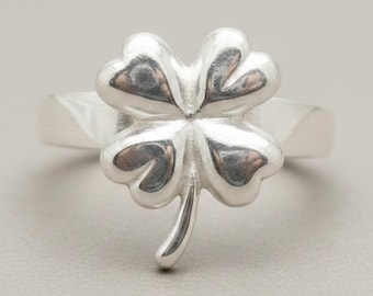 Sterling Silver Four Leaf Clover Ring Solid 925 Lucky Charm Jewelry